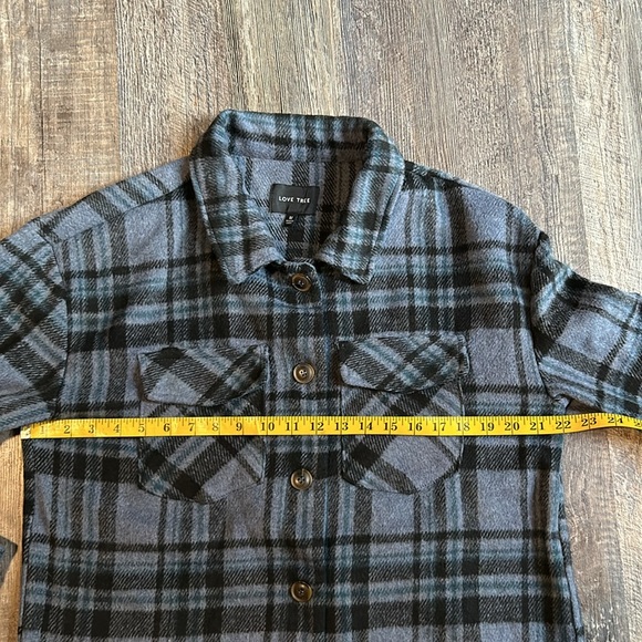 Love Tree Womens Fleece Plaid Oversized Shacket Jacket Long Sleeve Medium Blue - Picture 4 of 9